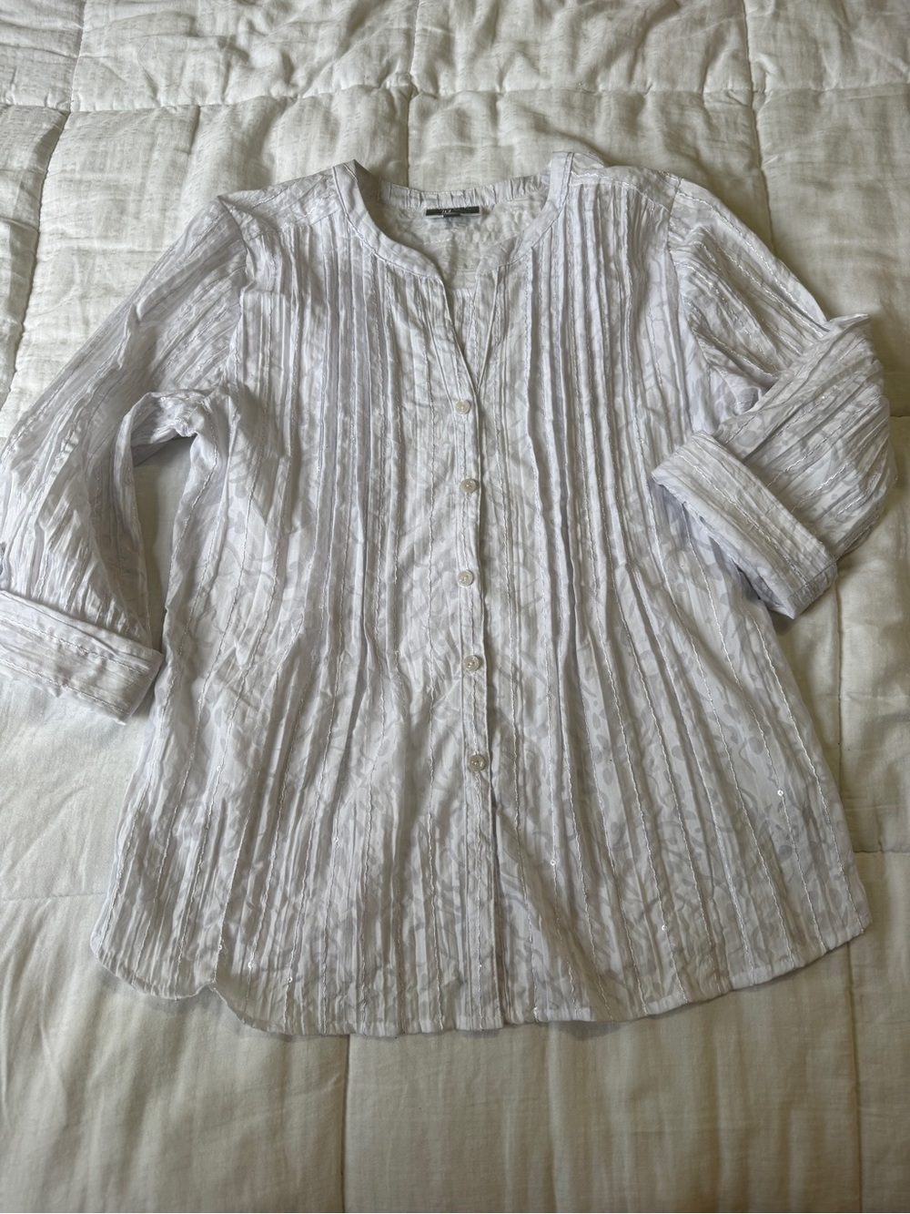 JM Collection White Button-Front Top